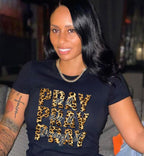 Leopard Print Blessing Letter Print Casual Short Sleeve T-shirt