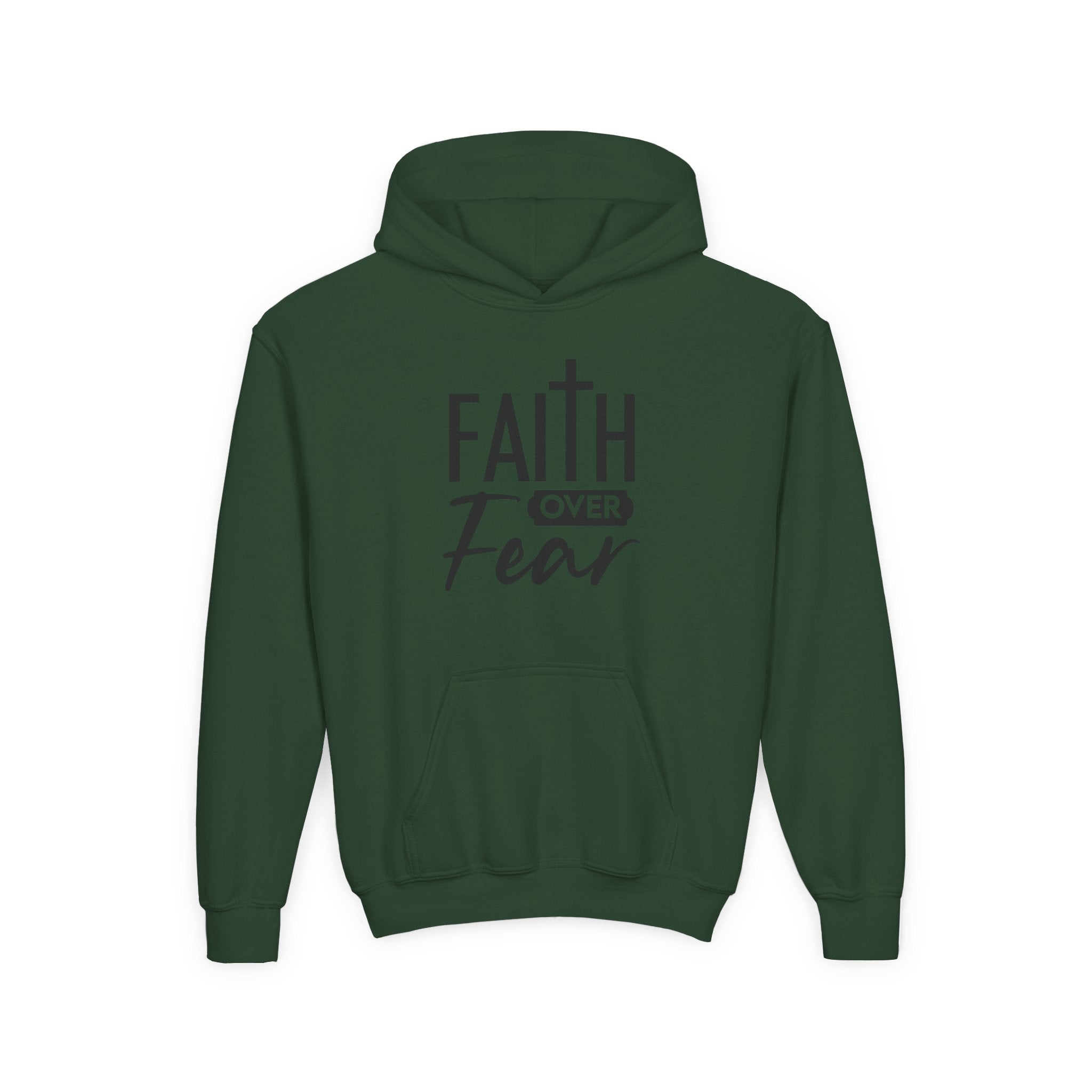 Youth Faith Over Fear Hoodie Kangaroo Pouch Active Wear