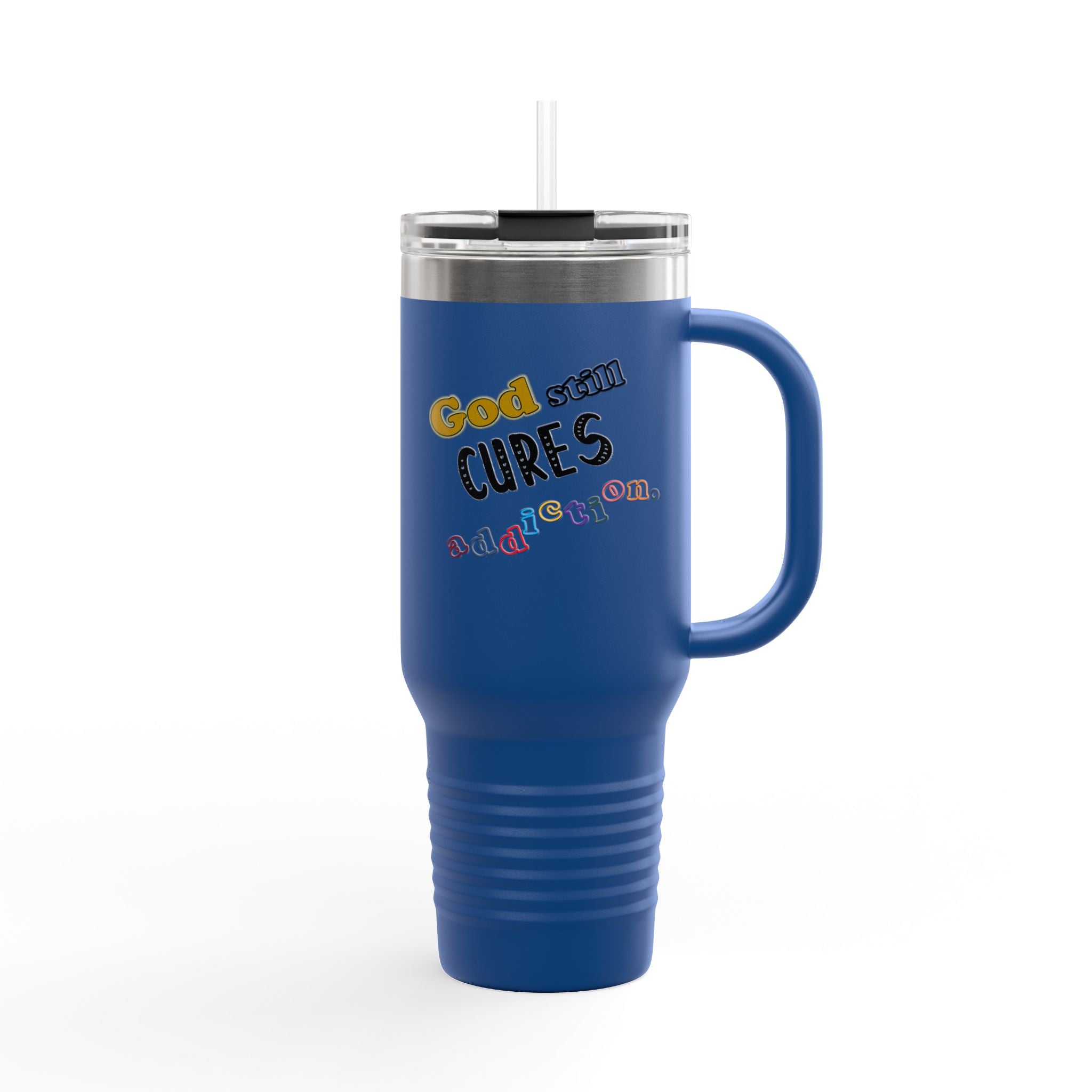 40oz Insulated Travel Mug – "God Sees, Cures, and Loves" Inspirational Tumbler