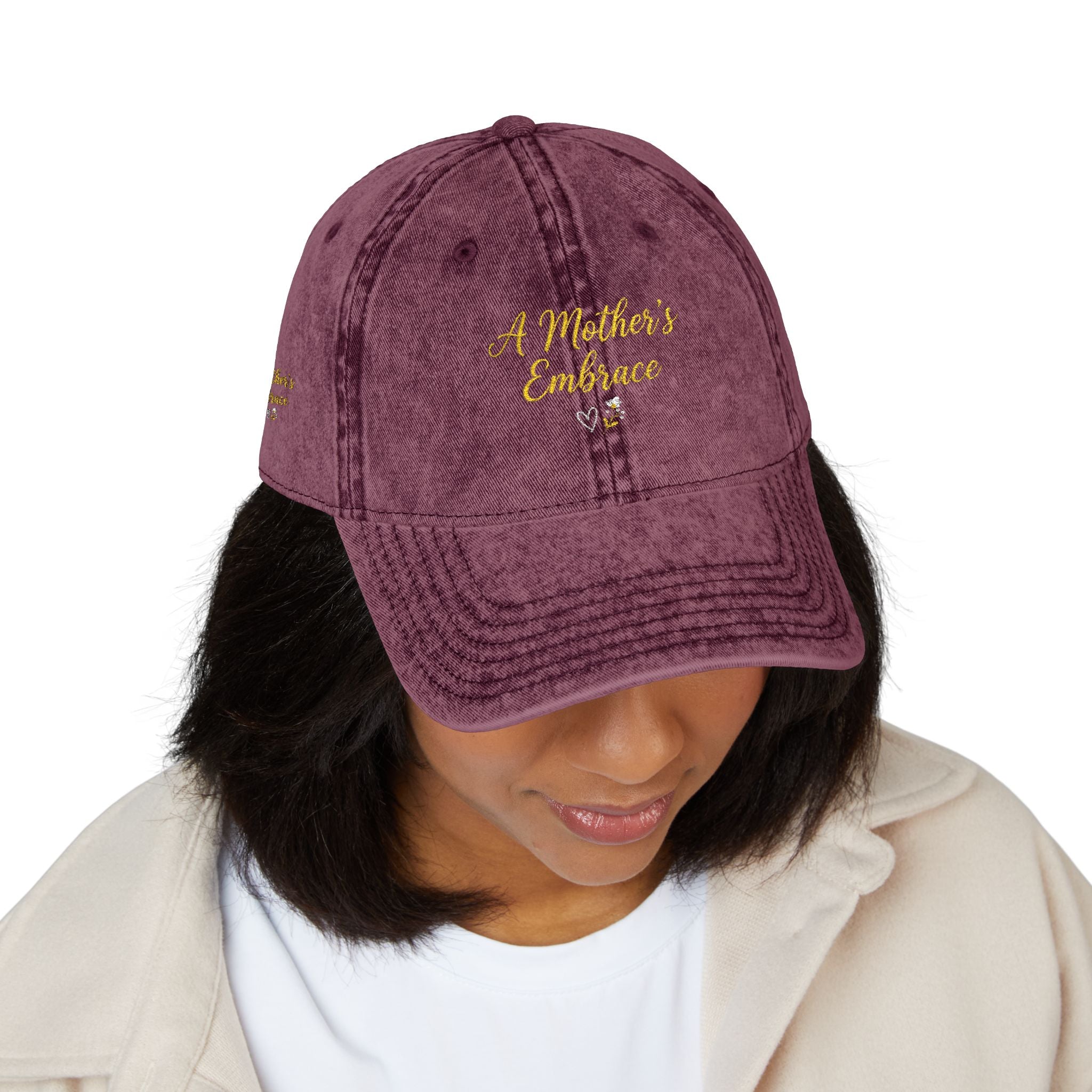 Vintage Embroidery Cap| Golden Mother's Embrace | 100% Cotton
