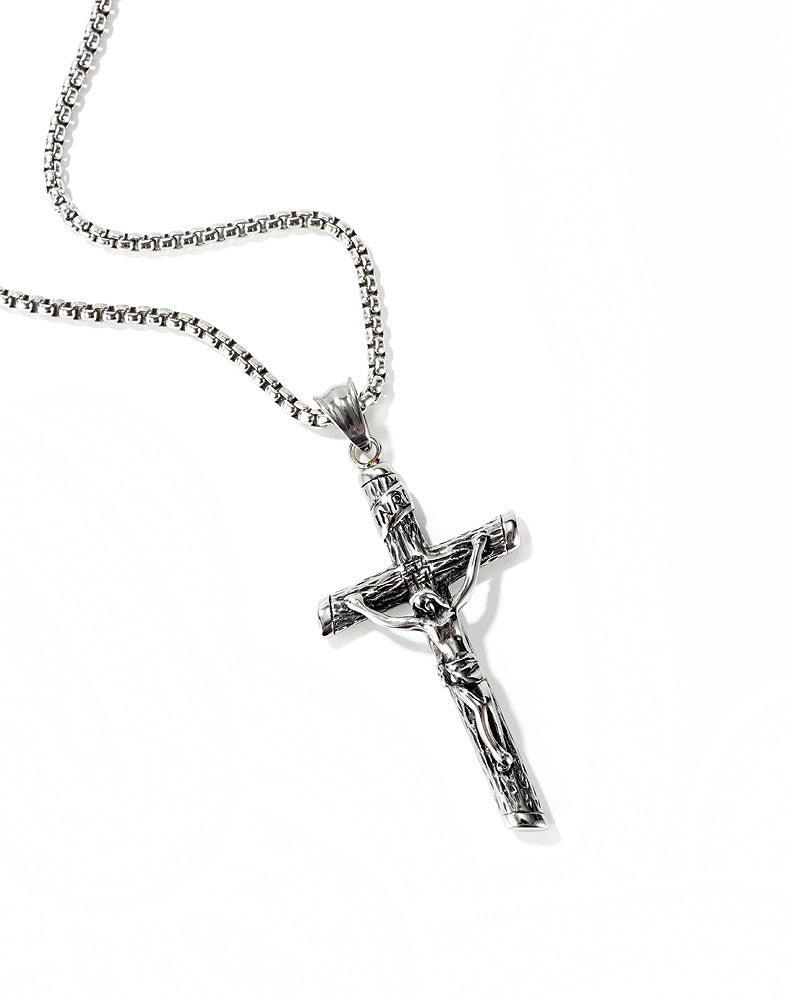 Christian Jesus Cross Pendant Religion Classic Unisex Titanium Steel Necklace
