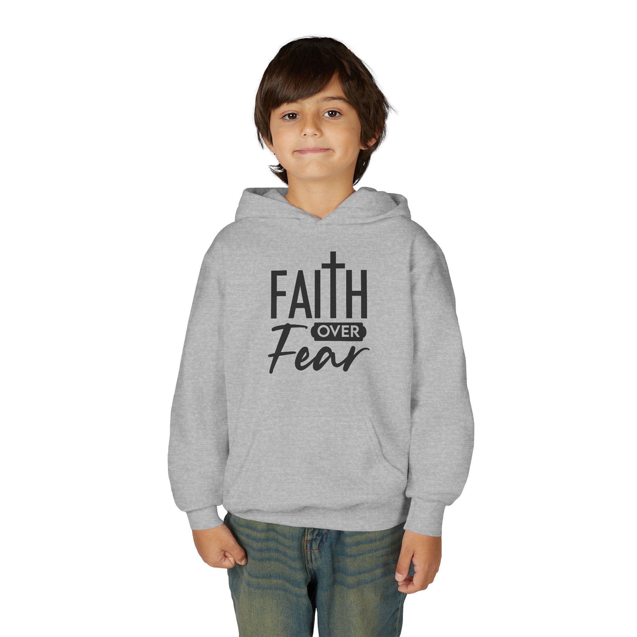 Youth Faith Over Fear Hoodie Kangaroo Pouch Active Wear