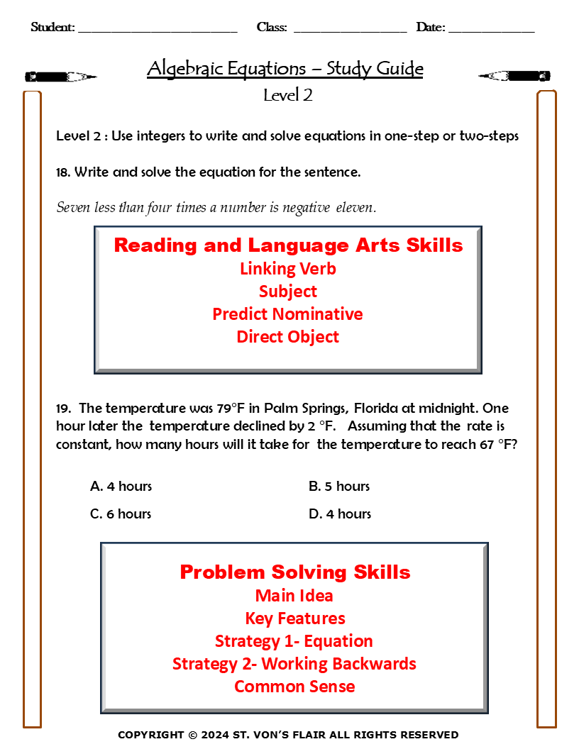 Algebraic Equations Study Guide & Interactive