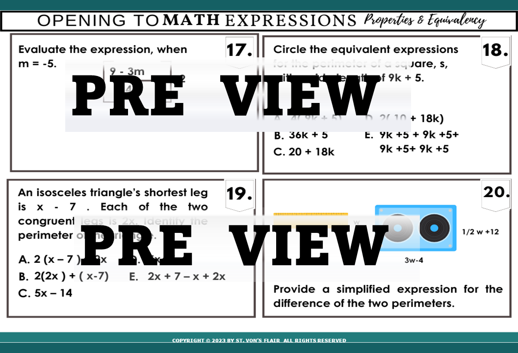 Opening to Math Expressions Worksheets