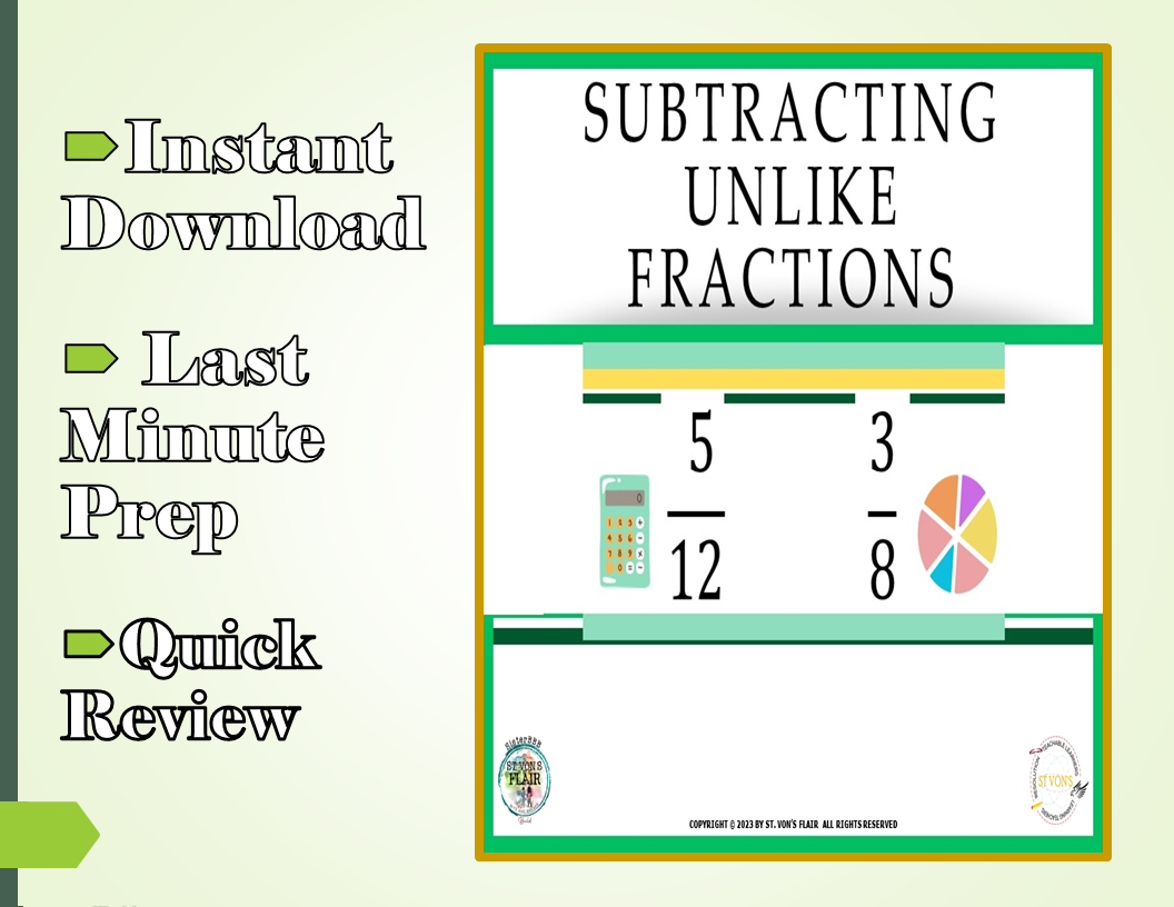 Subtracting Unlike Fractions Worksheets