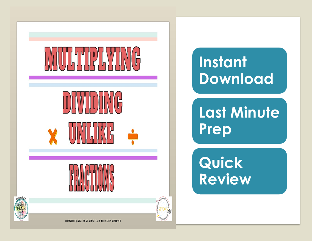 Multiplying and Dividing Unlike Fractions Packet