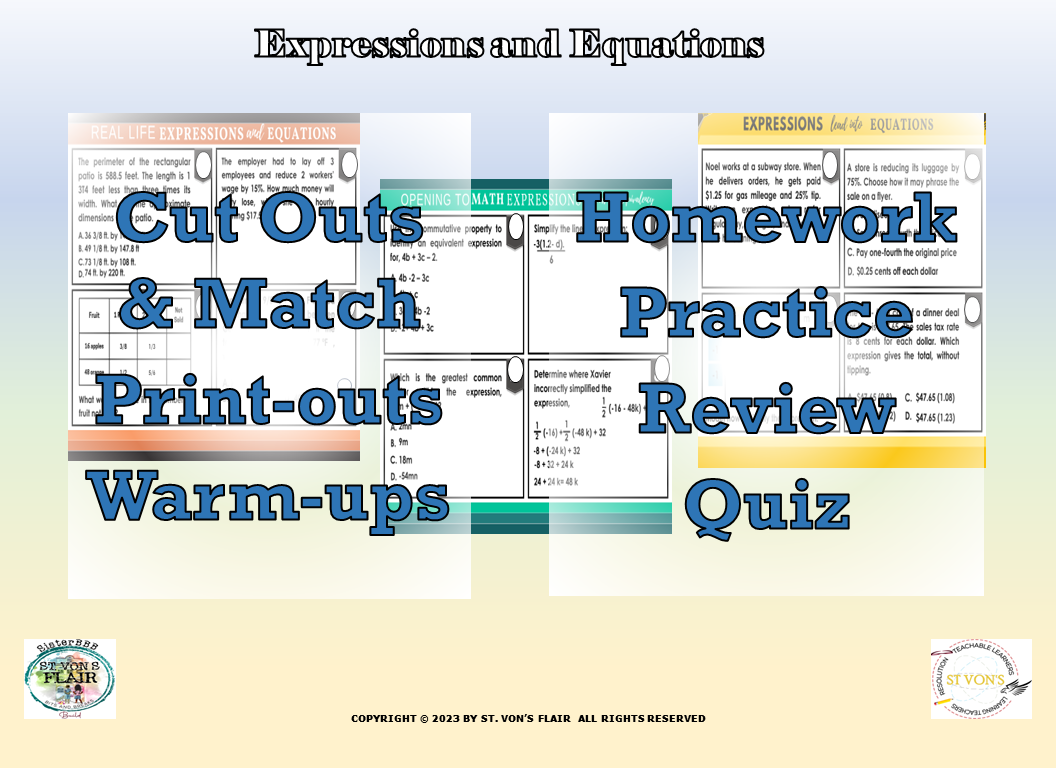 Expressions and Equations Worksheet Bundle