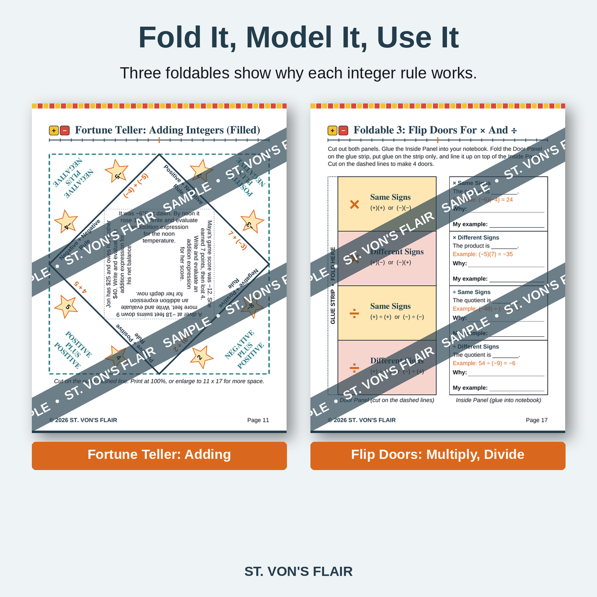 Integers Foldables 2 For 1: Concepts And Applications | ST. VON'S FLAIR