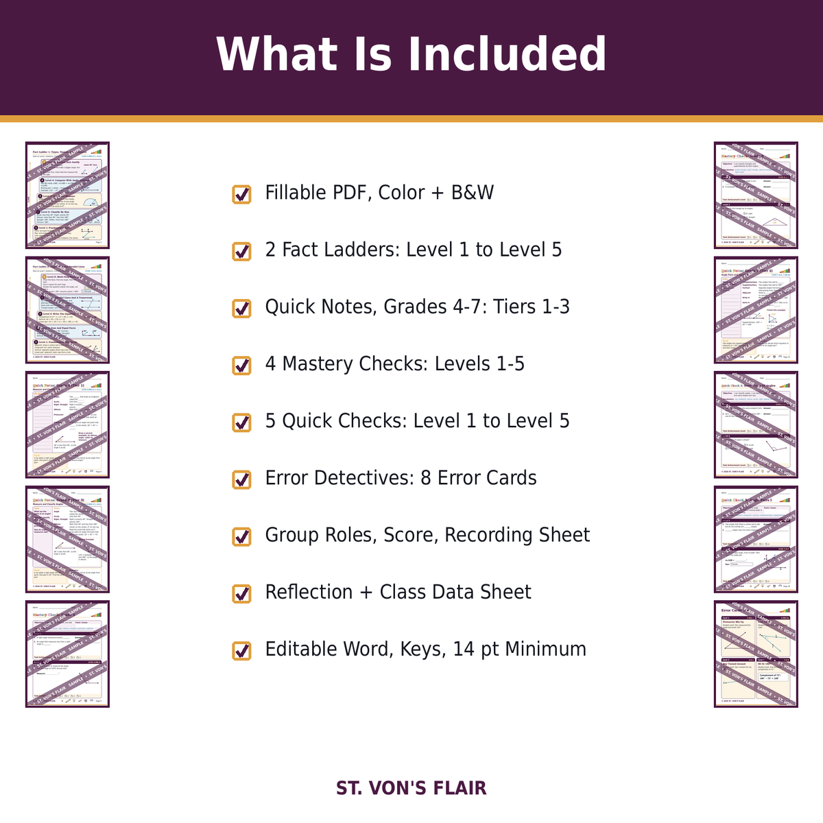 Angle Ascent: Tiered Quick Notes and Quick Checks on Types of Angles, Angle Pairs, and Relationships | ST. VON'S FLAIR