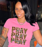 Leopard Print Blessing Letter Print Casual Short Sleeve T-shirt