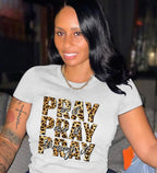 Leopard Print Blessing Letter Print Casual Short Sleeve T-shirt
