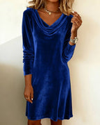 Elegant Solid Color Swing Collar Long Sleeved Velvet Dress Temperament Gentle Skirts For Women Cocktail Party Formal Dresses