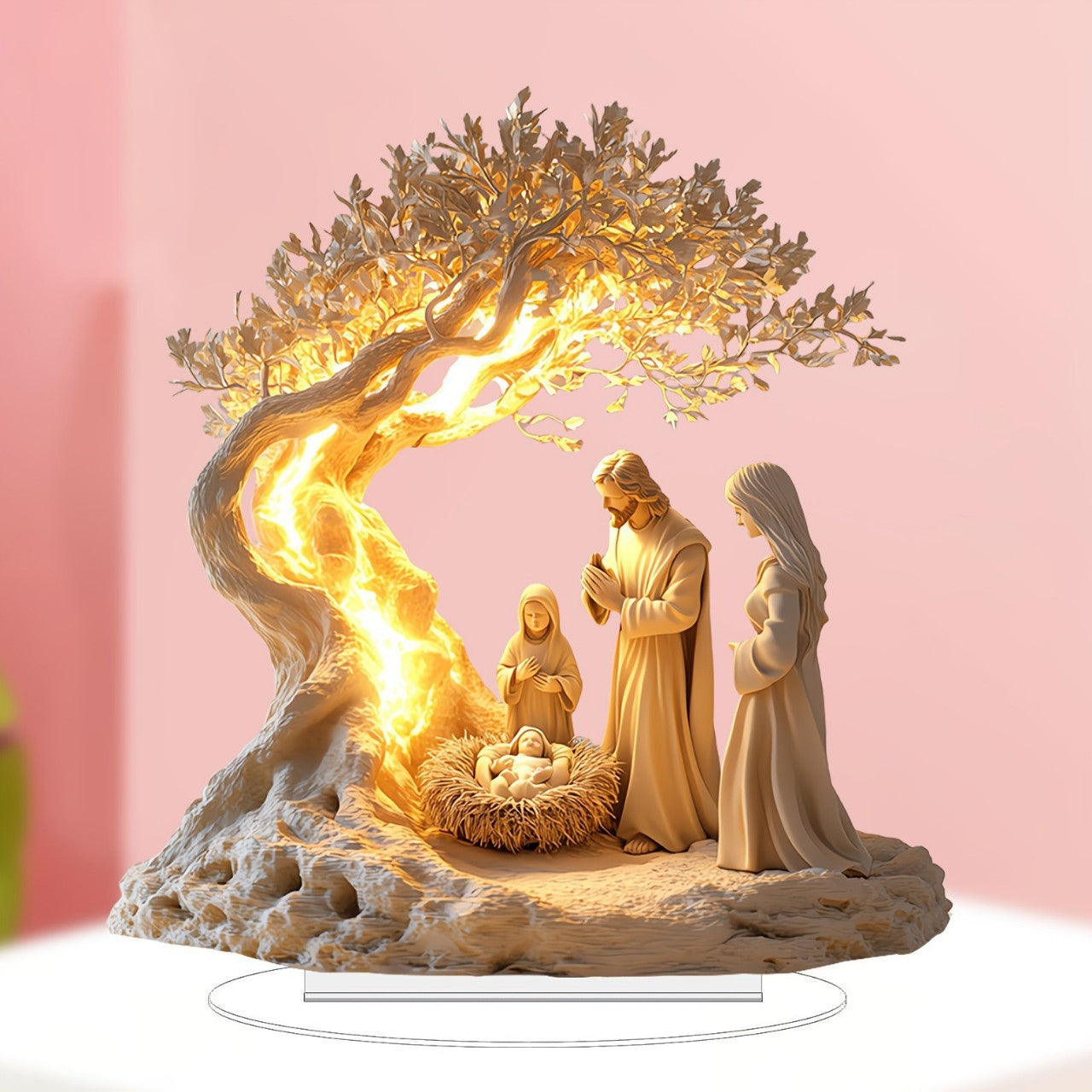 Lights Jesus Tree Of Life Acrylic Decorative Ornaments