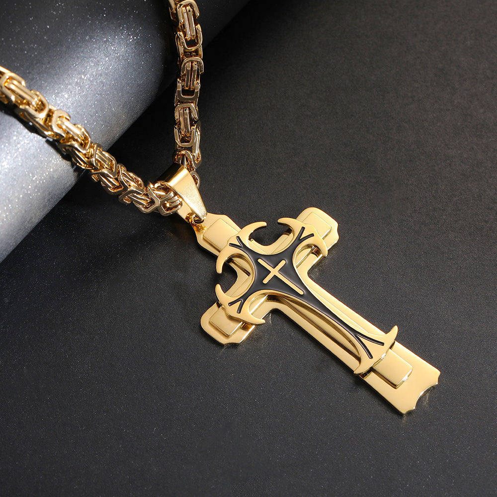 Men Jewelry Christian Trinity Latin Cross Necklace  Stainless Steel Three Layers Cross Pendants Necklaces Jewelry Gift
