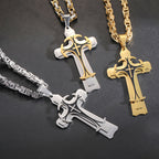 Men Jewelry Christian Trinity Latin Cross Necklace  Stainless Steel Three Layers Cross Pendants Necklaces Jewelry Gift