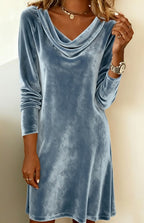Elegant Solid Color Swing Collar Long Sleeved Velvet Dress Temperament Gentle Skirts For Women Cocktail Party Formal Dresses