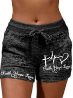 Inspired Hope Workout Pants  Ladies Faith Hope Love Printed Lace-up Shorts