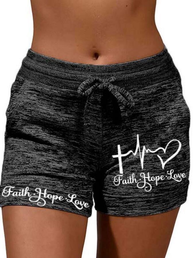 Inspired Hope Workout Pants  Ladies Faith Hope Love Printed Lace-up Shorts