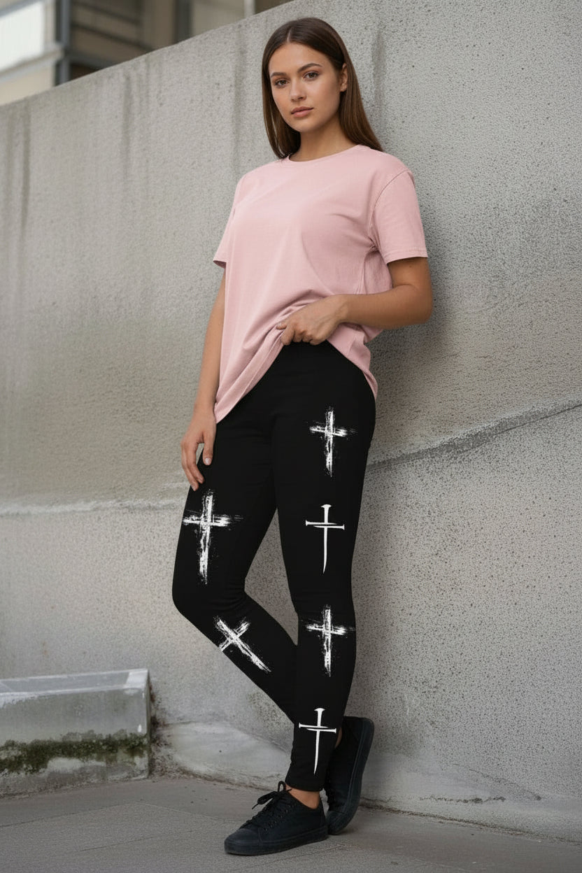 Christian Cross Faith Athletic Tights | Women's 3D Print Slim Leggings | ST. VON'S FLAIR