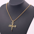 Jesus on the Cross Charm Religion Necklace Alloy Jesus Letters Nails Gold