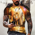 3D Printed Lions Jesus Pattern Pull-Over Breathable Quick-drying T-shirt Curved Neck