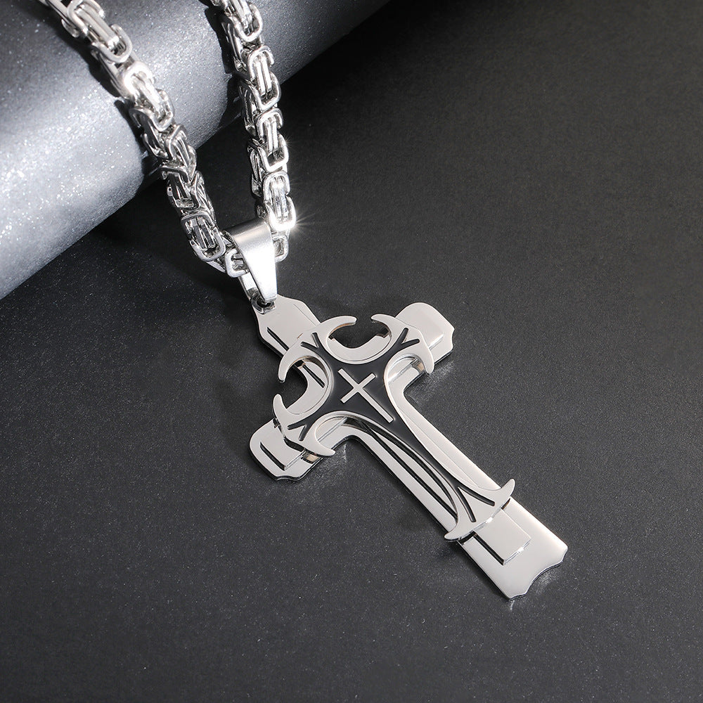Men Jewelry Christian Trinity Latin Cross Necklace  Stainless Steel Three Layers Cross Pendants Necklaces Jewelry Gift