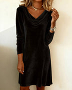 Elegant Solid Color Swing Collar Long Sleeved Velvet Dress Temperament Gentle Skirts For Women Cocktail Party Formal Dresses