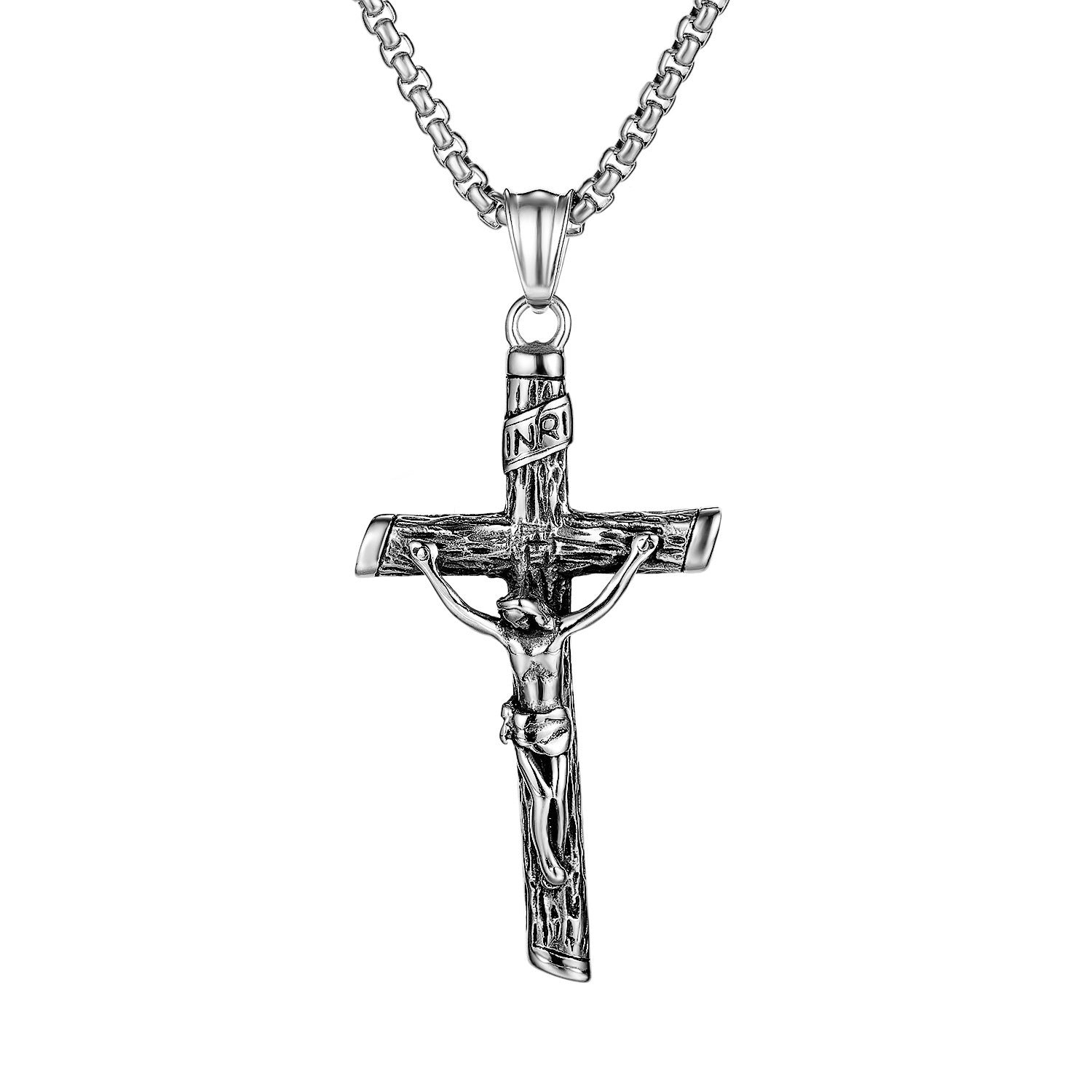Christian Jesus Cross Pendant Religion Classic Unisex Titanium Steel Necklace
