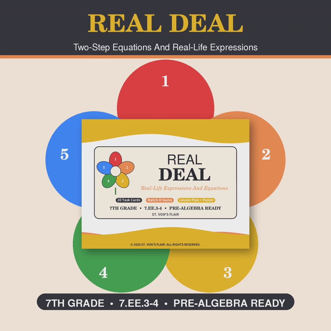 Two-Step Equations Word Problems Task Cards | Real Deal | 7th Grade | ST. VON'S FLAIR